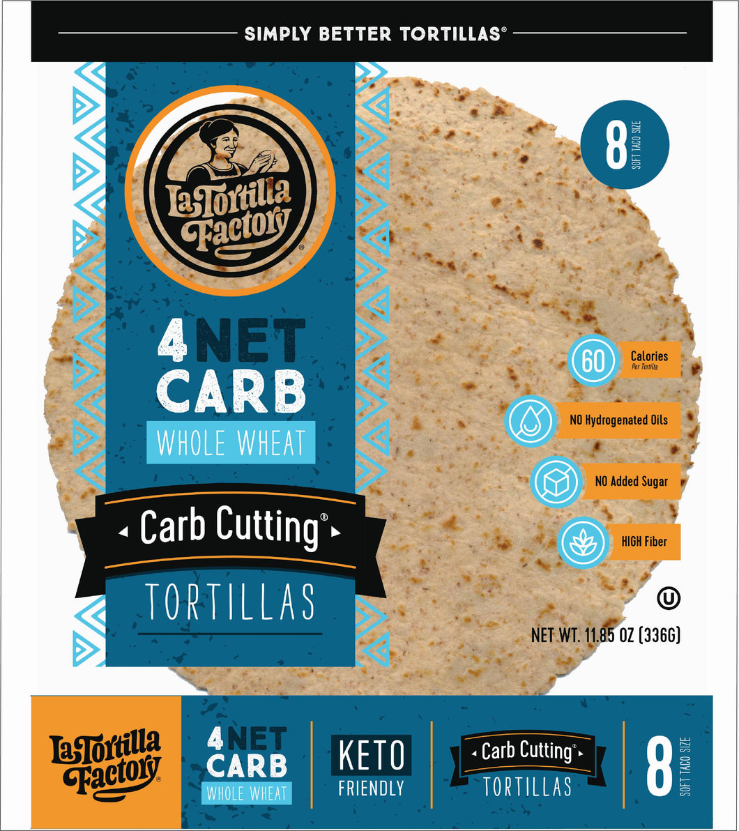Carb Cutting - 4 Net Carb Whole Wheat Tortillas, Soft Taco - 6 pack